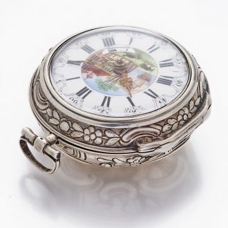 English silver pair cased repoussé verge pocket watch Circa 1768 English silver pair cased repoussé verge pocket watch Circa 1768