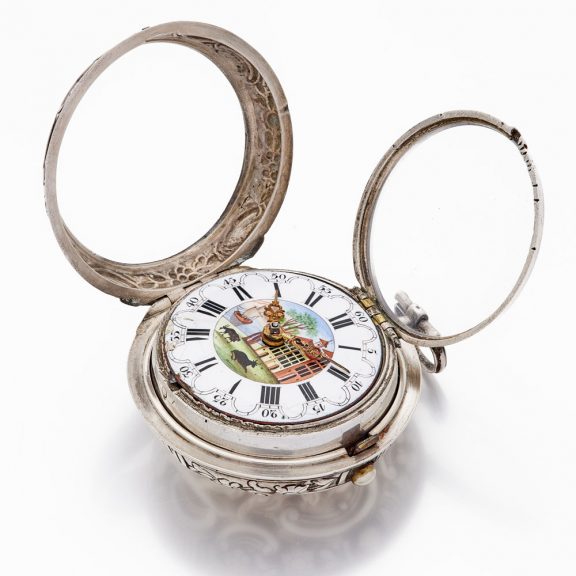 English silver pair cased repoussé verge pocket watch Circa 1768 English silver pair cased repoussé verge pocket watch Circa 1768