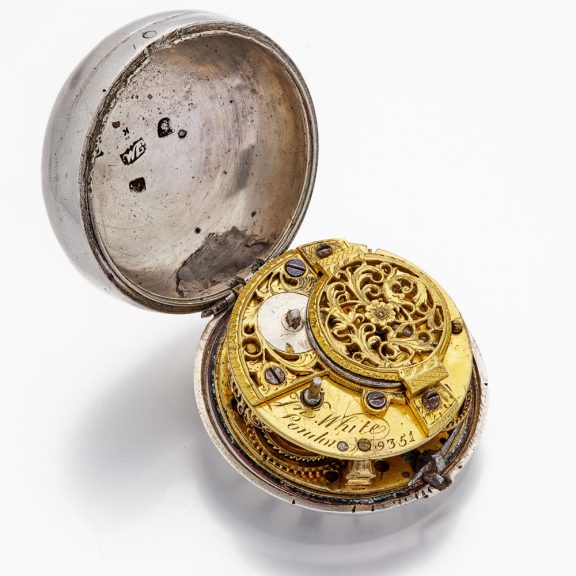 English silver pair cased repoussé verge pocket watch Circa 1768 English silver pair cased repoussé verge pocket watch Circa 1768