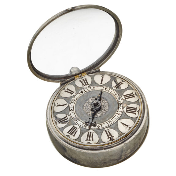 An English verge with unusual silver champleve dial Circa 1695 An English verge with unusual silver champleve dial Circa 1695