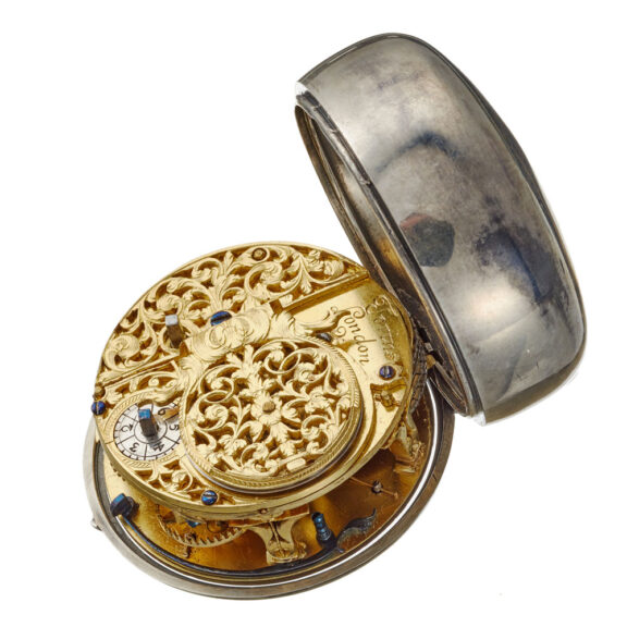 An English verge with unusual silver champleve dial Circa 1695 An English verge with unusual silver champleve dial Circa 1695