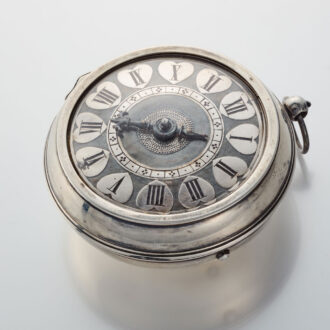 An English verge with unusual silver champleve dial Circa 1695 An English verge with unusual silver champleve dial Circa 1695