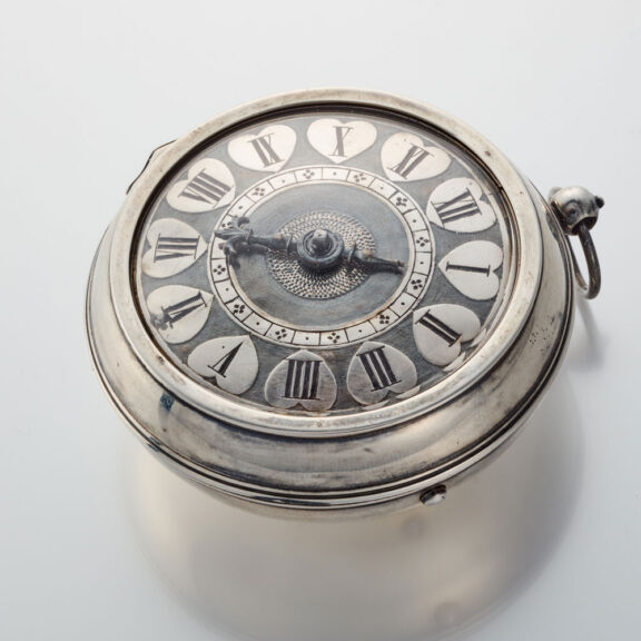 An English verge with unusual silver champleve dial Circa 1695 An English verge with unusual silver champleve dial Circa 1695