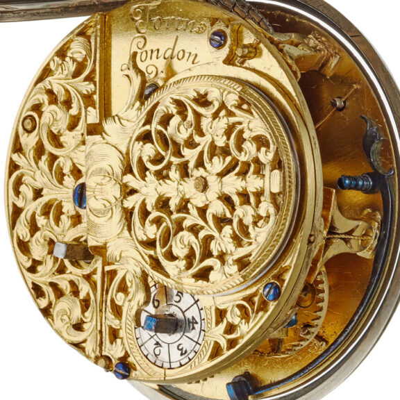 An English verge with unusual silver champleve dial Circa 1695 An English verge with unusual silver champleve dial Circa 1695