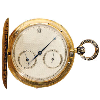 Swiss gold enamel watch with digital hours and date Circa 1840 Swiss gold enamel watch with digital hours and date Circa 1840
