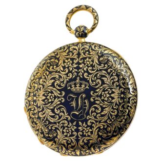 Swiss gold enamel watch with digital hours and date Circa 1840 Swiss gold enamel watch with digital hours and date Circa 1840