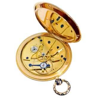 Swiss gold enamel watch with digital hours and date Circa 1840 Swiss gold enamel watch with digital hours and date Circa 1840