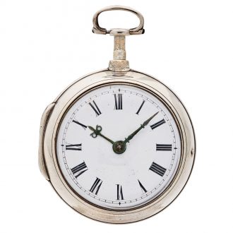 English silver pair cased verge pocket watch with Circa 1802