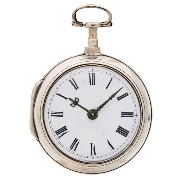 English silver pair cased verge pocket watch with Circa 1802