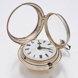 English silver pair cased verge pocket watch with Circa 1802