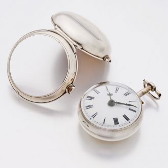 English silver pair cased verge pocket watch with Circa 1802