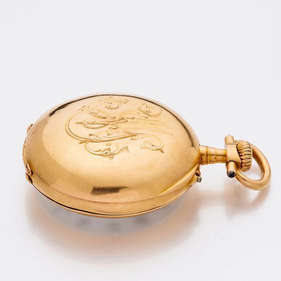 Swiss 18K gold keyless open faced lady's pocket watch Circa 1900 Swiss 18K gold keyless open faced lady's pocket watch Circa 1900