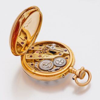 Swiss 18K gold keyless open faced lady's pocket watch Circa 1900