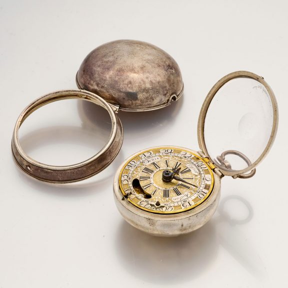 English silver verge watch with mock pendulum Circa 1710 English silver verge watch with mock pendulum Circa 1710