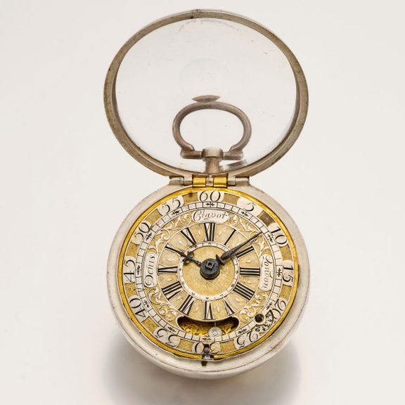 English silver verge watch with mock pendulum Circa 1710 English silver verge watch with mock pendulum Circa 1710