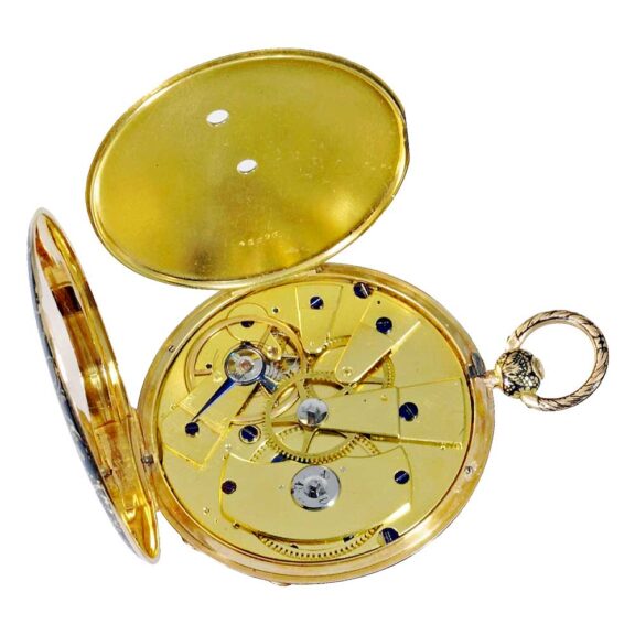 Swiss gold enamel watch with digital time indication Circa 1820 Swiss gold enamel watch with digital time indication Circa 1820