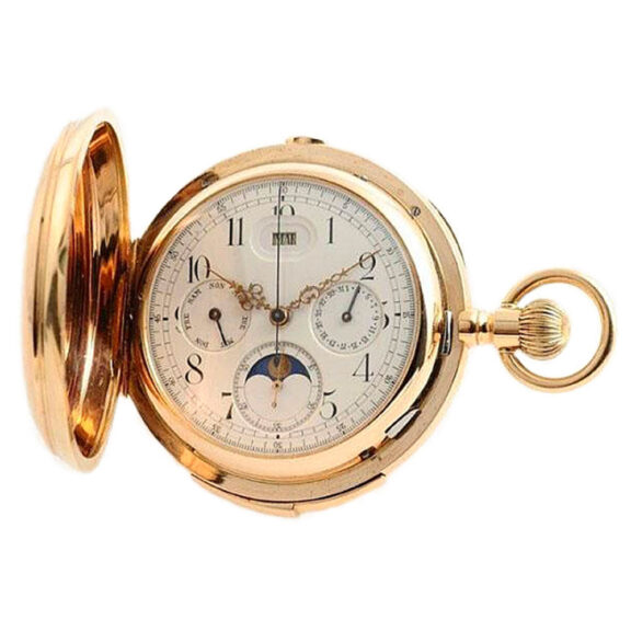 Swiss repeater with chronograph, date and moon phase Circa 1900 Swiss repeater with chronograph, date and moon phase Circa 1900