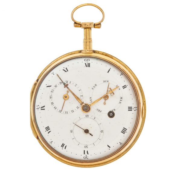 Swiss 14 carat gold verge watch with double calendar Circa 1790 Swiss 14 carat gold verge watch with double calendar Circa 1790