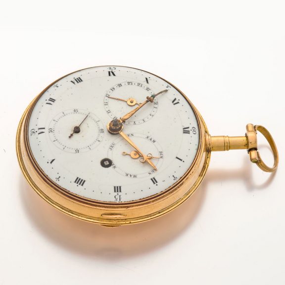 Swiss 14 carat gold verge watch with double calendar Circa 1790 Swiss 14 carat gold verge watch with double calendar Circa 1790