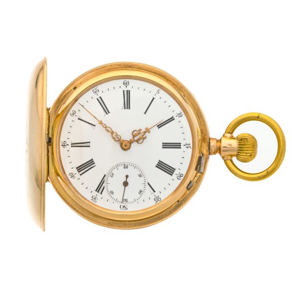 Swiss 14 carat pink gold double dialled calendar watch Circa 1890 Swiss 14 carat pink gold double dialled calendar watch Circa 1890