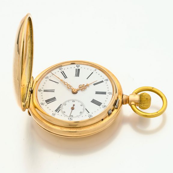 Swiss 14 carat pink gold double dialled calendar watch Circa 1890 Swiss 14 carat pink gold double dialled calendar watch Circa 1890