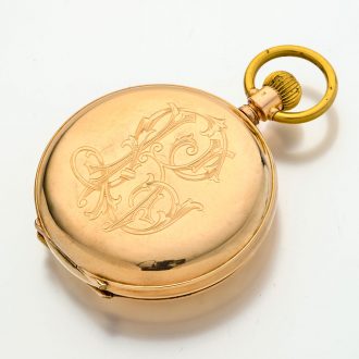 Swiss 14 carat pink gold double dialled calendar watch Circa 1890