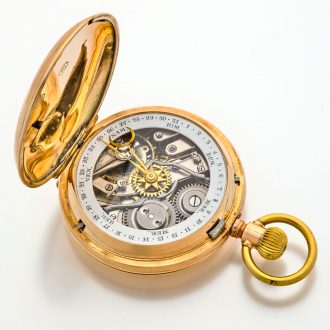 Swiss 14 carat pink gold double dialled calendar watch Circa 1890