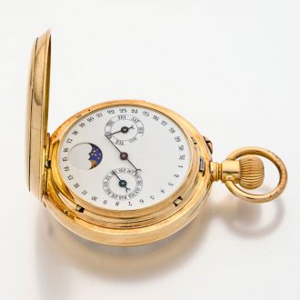 Rare Swiss gold double dialled repeating calendar watch Circa 1890