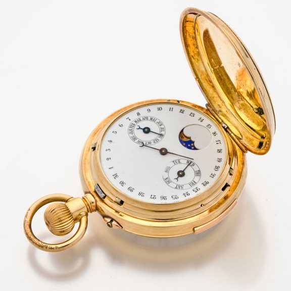 Rare Swiss gold double dialled repeating calendar watch Circa 1890 Rare Swiss gold double dialled repeating calendar watch Circa 1890