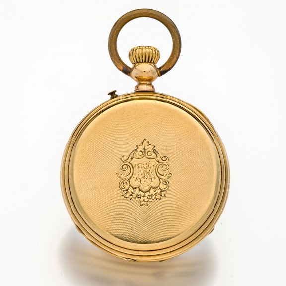 Fine Swiss 14K yellow gold open faced lever watch Circa 1880 Fine Swiss 14K yellow gold open faced lever watch Circa 1880