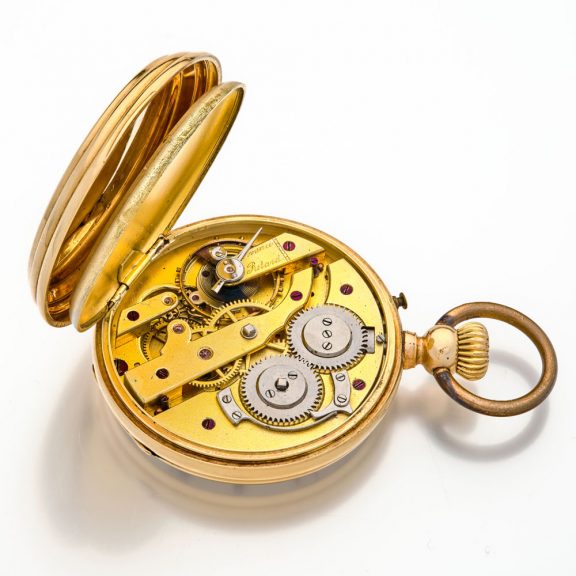 Fine Swiss 14K yellow gold open faced lever watch Circa 1880 Fine Swiss 14K yellow gold open faced lever watch Circa 1880