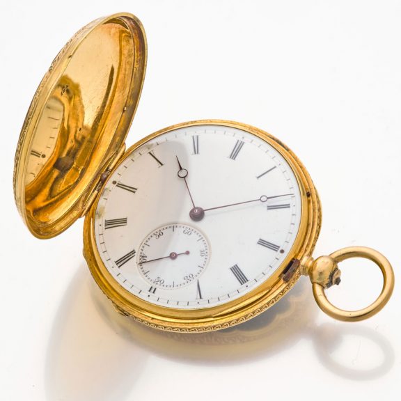 Elegant Swiss gold, diamond set and enamelled watch Circa 1860 Elegant Swiss gold, diamond set and enamelled watch Circa 1860