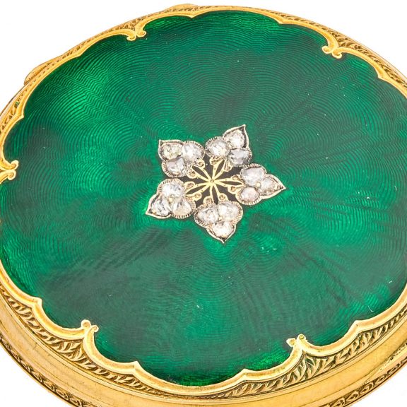 Elegant Swiss gold, diamond set and enamelled watch Circa 1860 Elegant Swiss gold, diamond set and enamelled watch Circa 1860