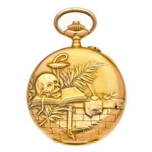 Swiss gold pulsation watch with Memento Mori case Circa 1895