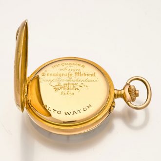 Swiss gold pulsation watch with Memento Mori case Circa 1895