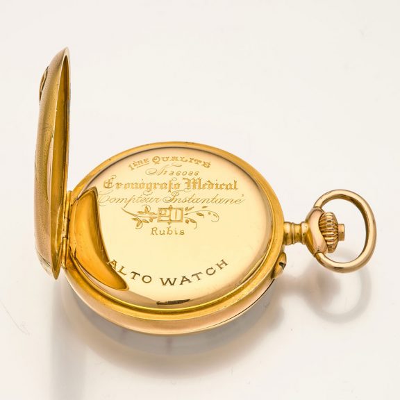 Swiss gold pulsation watch with Memento Mori case Circa 1895 Swiss gold pulsation watch with Memento Mori case Circa 1895