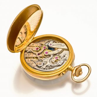 Swiss gold pulsation watch with Memento Mori case Circa 1895