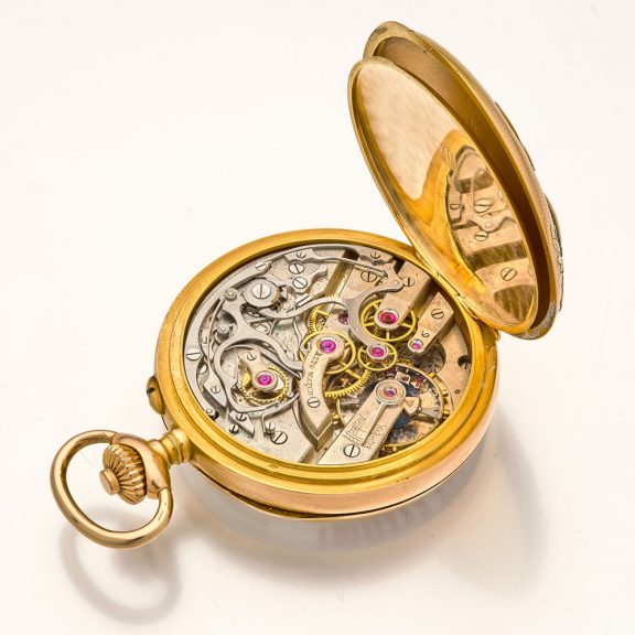 Swiss gold pulsation watch with Memento Mori case Circa 1895 Swiss gold pulsation watch with Memento Mori case Circa 1895