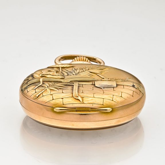 Swiss gold pulsation watch with Memento Mori case Circa 1895 Swiss gold pulsation watch with Memento Mori case Circa 1895
