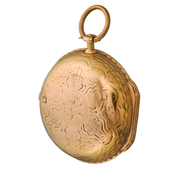 English gold verge in a chased and engraved case Circa 1770 English gold verge in a chased and engraved case Circa 1770