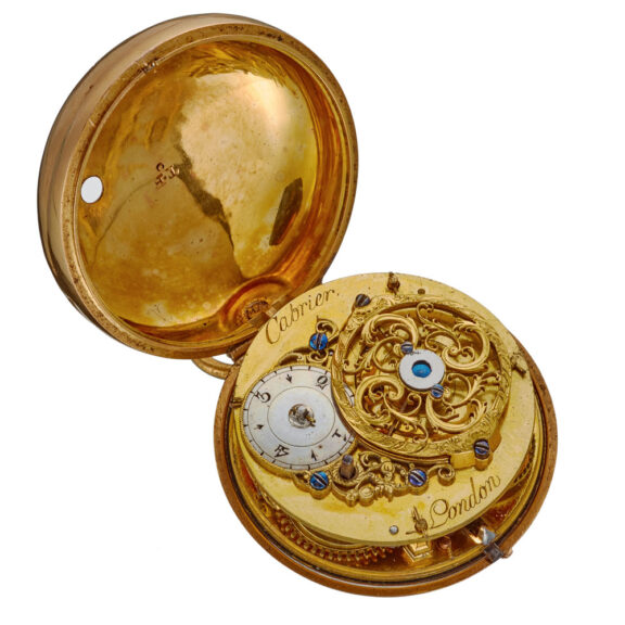 English gold verge in a chased and engraved case Circa 1770 English gold verge in a chased and engraved case Circa 1770