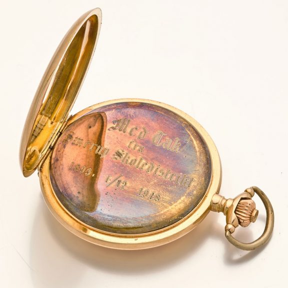 Swiss 14K gold hunting cased lever pocket watch Circa 1918 Swiss 14K gold hunting cased lever pocket watch Circa 1918