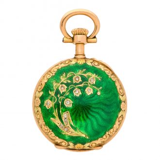 Swiss gold, enamel and diamond set miniature watch Circa 1900