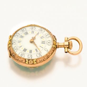 Swiss gold, enamel and diamond set miniature watch Circa 1900