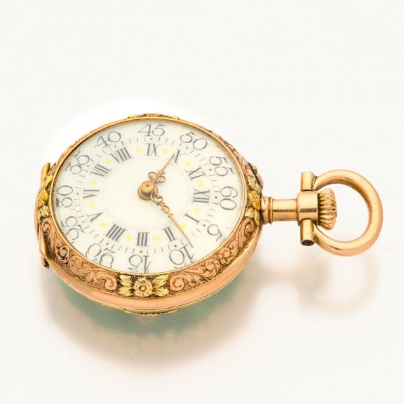 Swiss gold, enamel and diamond set miniature watch Circa 1900 Swiss gold, enamel and diamond set miniature watch Circa 1900