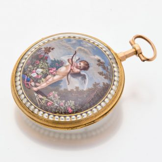 French 18 carat gold watch with beautiful painting Circa 1795