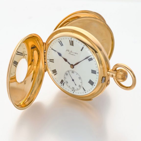 English heavy gold half hunting cased minute repeater Circa 1902 English heavy gold half hunting cased minute repeater Circa 1902