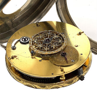 Swiss silver verge watch with date and visible balance Circa 1830
