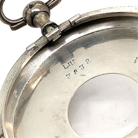 Swiss silver verge watch with date and visible balance Circa 1830 Swiss silver verge watch with date and visible balance Circa 1830