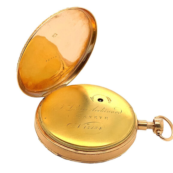 Swiss 18K gold quarter repeating Geneva pocket watch Circa 1820 Swiss 18K gold quarter repeating Geneva pocket watch Circa 1820